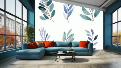 blue leaves branch  Wall mural