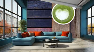 A cup of green tea matcha latte  Wall mural