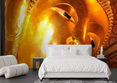 golden reclining buddha statue. Wat Pho, Bangkok, Thailand Wall mural