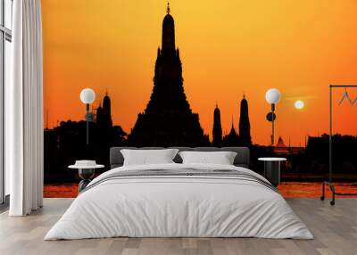 The temple in sunset, Wat Arun temple in Bangkok,Thailand Wall mural