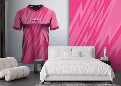 Sport jersey design template mockup stripe line racing for football soccer, running, esports, blue pink color Wall mural