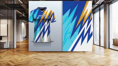 Sport jersey design template mockup stripe line racing grunge for football soccer, running, esports, blue white color	 Wall mural