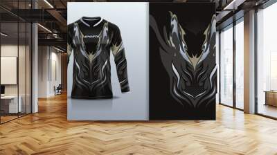 Sport jersey long sleeve template mockup texture rustic grunge marble abstract design for motocross motorcycle football soccer, racing, e sports, gray black color Wall mural