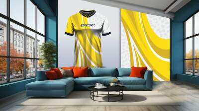 Sport jersey template mockup curve design for football soccer, racing, running, e sports, yellow color Wall mural