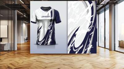 Sport jersey template mockup curve grunge design for football soccer, racing, running, e sports, blue white color Wall mural