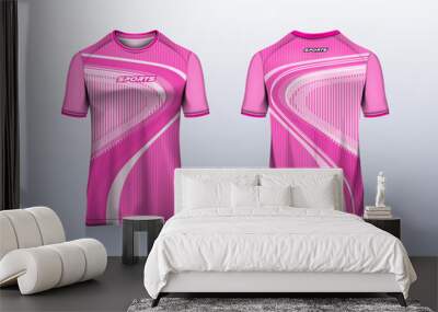 Sport jersey template mockup curve line abstract design for football soccer, racing, gaming, running, pink color Wall mural