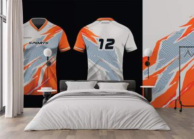 Sport jersey template mockup grunge abstract design for football soccer, racing, gaming, orange color Wall mural