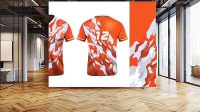 Sport jersey template mockup grunge abstract design for football soccer, racing, gaming, orange color Wall mural