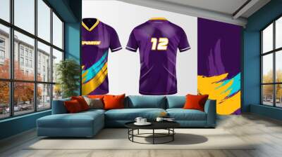 Sport jersey template mockup grunge abstract design for football soccer, racing, gaming, purple color Wall mural