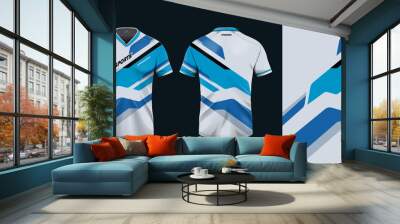 Sport jersey template mockup stripe line abstract design for football soccer, racing, gaming, blue color Wall mural