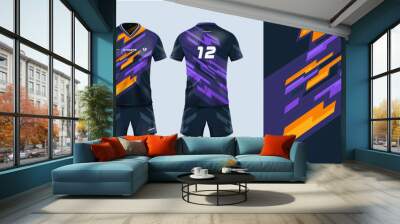 Sport jersey template mockup stripe line grunge abstract design for football soccer, racing, gaming, purple color Wall mural