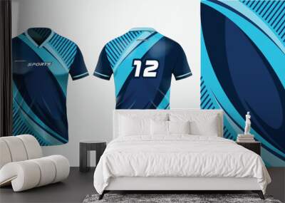 Sport jersey template mockup stripe line grunge abstract design for football soccer, racing, gaming, running blue color Wall mural