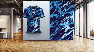 Tshirt mockup abstract grunge marble texture sport jersey design for football soccer, racing, esports, running, blue color	 Wall mural