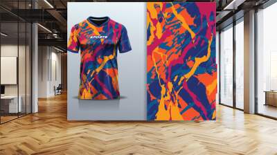 Tshirt mockup abstract grunge marble texture sport jersey design for football soccer, racing, esports, running, blue orange color	 Wall mural