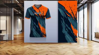 Tshirt mockup abstract grunge sport jersey design for football soccer, racing, esports, running, orange color Wall mural