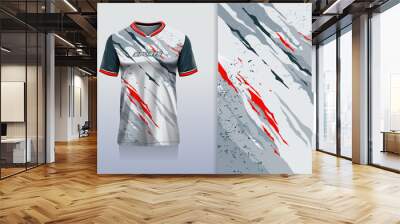 Tshirt mockup abstract grunge sport jersey design for football soccer, racing, esports, running, red white color Wall mural