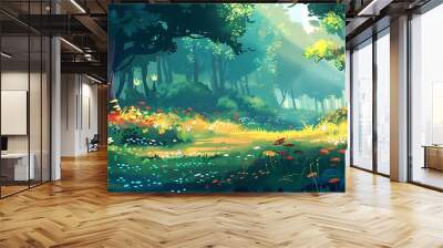 2D Game Design Painted Summer Forest Wall mural