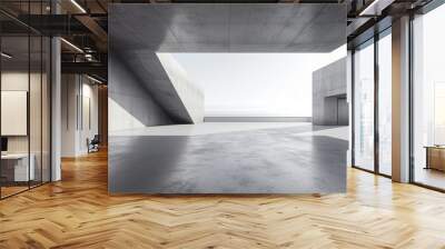 3D visualization of sleek modern architecture with a blank concrete floor for vehicle display Wall mural