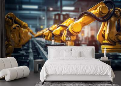 Automated robots and arms for factory assembly line. AI-driven revolution in manufacturing automation Wall mural