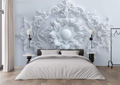 Esoteric elegance. 3D indian white background with abstract frame and chakra element Wall mural