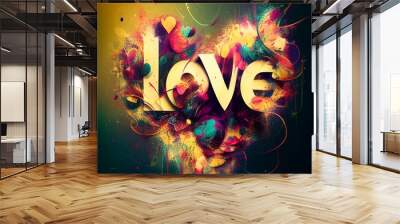 Love. Love text in graffiti style. Abstract colorful love concept background. 3D Illustration Wall mural