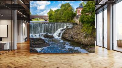 The picturesque view of Vanhakaupunki, the oldest part of Helsinki. The Vantaa river landscape, old hydroelectric power station Wall mural