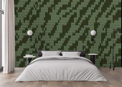 Knitted pattern in the background shades of khaki. Template for fashionable clothes and with abstract ornament. For the manufacture of camouflage knitted clothing. Digital vector illustration
 Wall mural