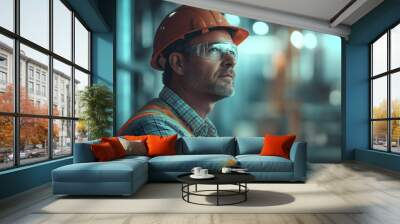 Industrial Engineer in Hard Hat and Safety Goggles Wall mural