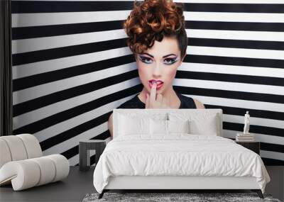 Beautiful young woman glam rock style fashion and make up Wall mural