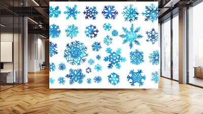 watercolor snowflake set on white Wall mural