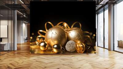 gold christmas balls Wall mural