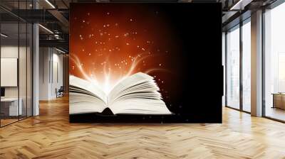 Opened magic book with magic light. Wall mural