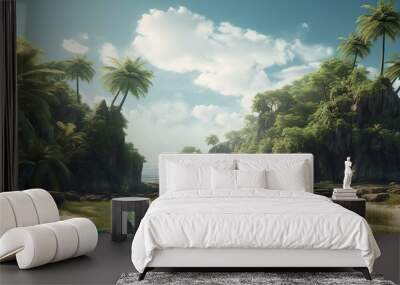 beach, cliff, sea, sky, tree, landscape 8 Wall mural