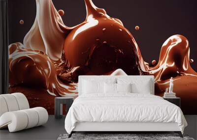 chocolate cream ice cream liquid splash texture background with Generative AI Technology Wall mural