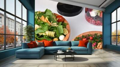 vegetable and fruit salad healthy fresh vegan food white background  Wall mural