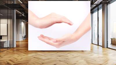 finger hand symbols isolated concept join two cupped hands and may the force be with you on white ba Wall mural