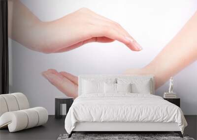 finger hand symbols isolated concept join two cupped hands and may the force be with you on white background
 Wall mural