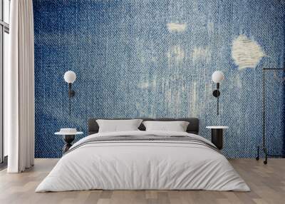 jeans background worn out denim pattern classic texture blue background of denim canvas
 Wall mural