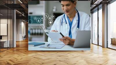 Medicine doctor hand working with modern digital tablet computer interface as medical network concept. Wall mural