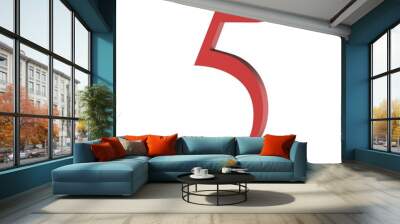 3D rendering red number 5 isolate on white background Wall mural