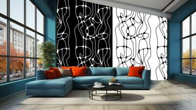 Two black and white vector abstract seamless patterns Wall mural