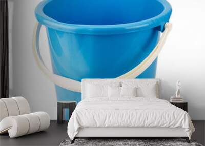 Blue plastic bucket with white handle isolated on white background, Home appliances. Wall mural