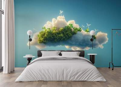 Cloud providers partnering with renewable energy projects, Renewable partnerships, Supporting clean energy, 3D illustration on blue background Wall mural