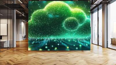 Green cloud networking, cloud providers partnering with renewable energy projects, Renewable partnerships, Supporting clean energy, 3D illustration landscape Wall mural