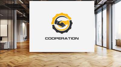 design collection template isolated from gear shape and handshake symbol make a logo for cooperation. Wall mural