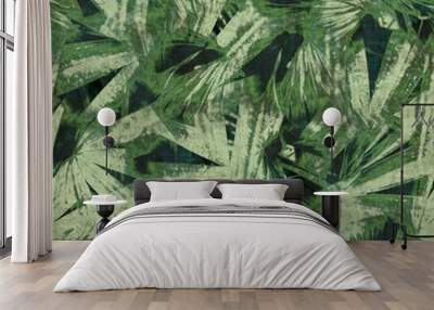 Green tropical palm tree leaves seamless pattern. High quality illustration. Vivid, detailed, and highly textured graphic design. Trendy jungle foliage for fabric or repeat surface design. Wall mural