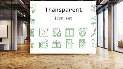 transparent icon set. line icon style. transparent related icons such as magic, gun, shield, loupe, tv, smartphone, spray, foam, binoculars, earth globe, play button, steam, window, milk  Wall mural