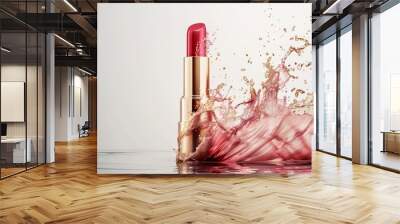 A vibrant red lipstick emerges from a burst of liquid color, capturing the intensity and passion of makeup. The dynamic, sensual image is perfect for beauty, fashion and lifestyle projects. Wall mural