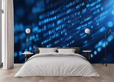 Blue digital binary data on computer screen background Wall mural