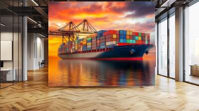 Cargo ship in port Wall mural